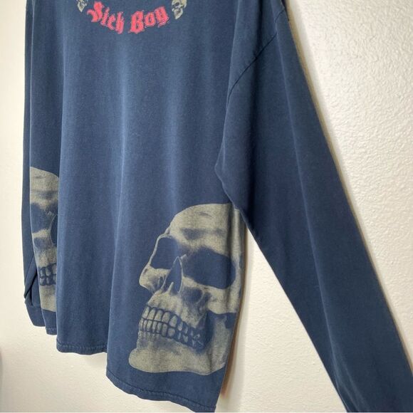Gildan Sick Boy Motorcycle Skull Black Long Sleeve Crew Neck T Shirt Men Large - Picture 5 of 16